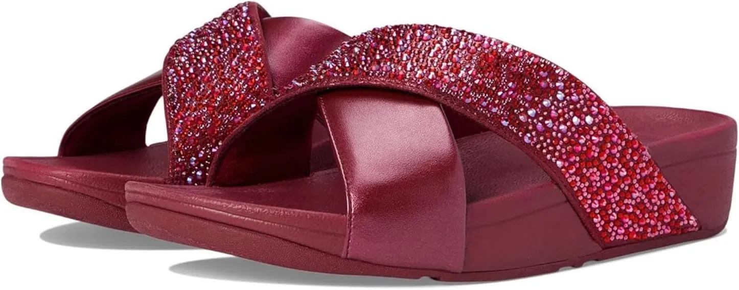 FitFlop Women's Lulu Crystal-Mix Metallic Cross Slides Wedge Sandal