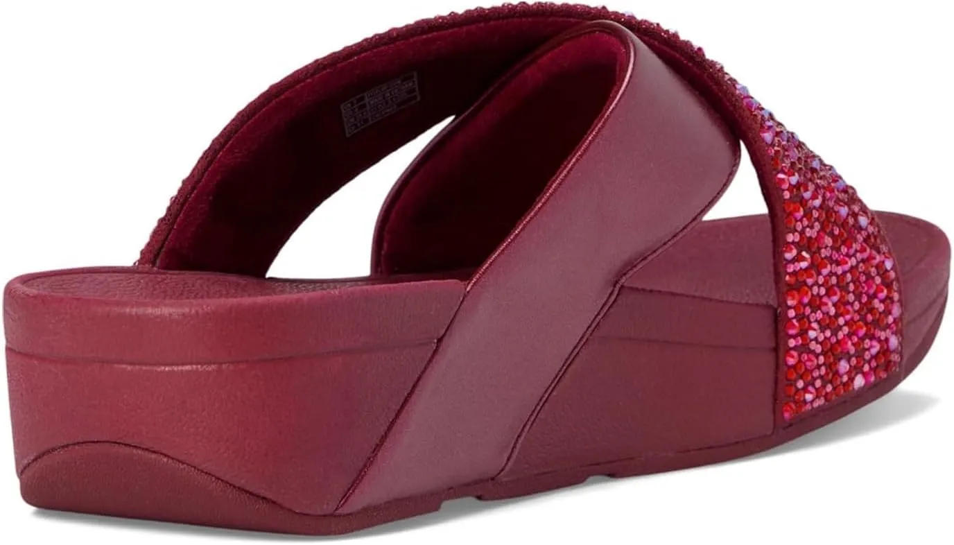 FitFlop Women's Lulu Crystal-Mix Metallic Cross Slides Wedge Sandal