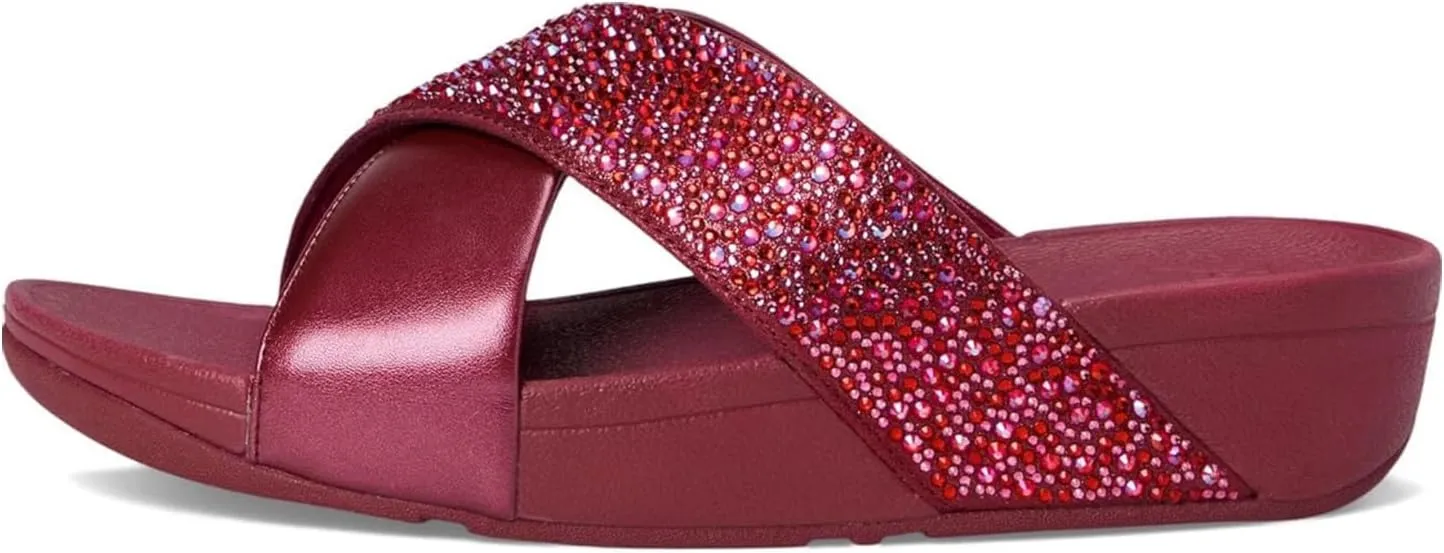 FitFlop Women's Lulu Crystal-Mix Metallic Cross Slides Wedge Sandal