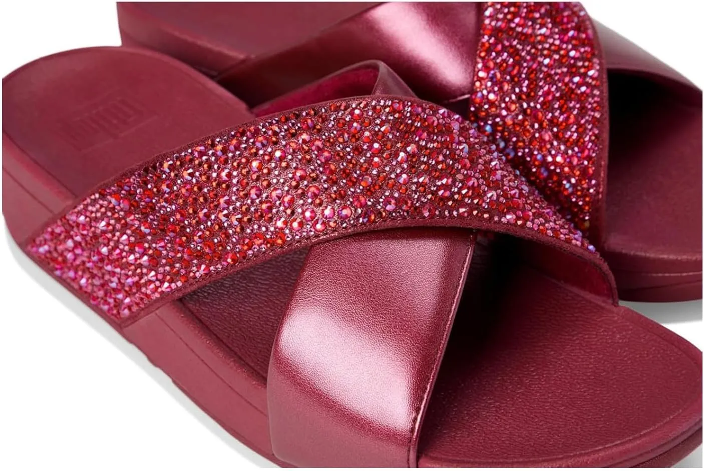 FitFlop Women's Lulu Crystal-Mix Metallic Cross Slides Wedge Sandal
