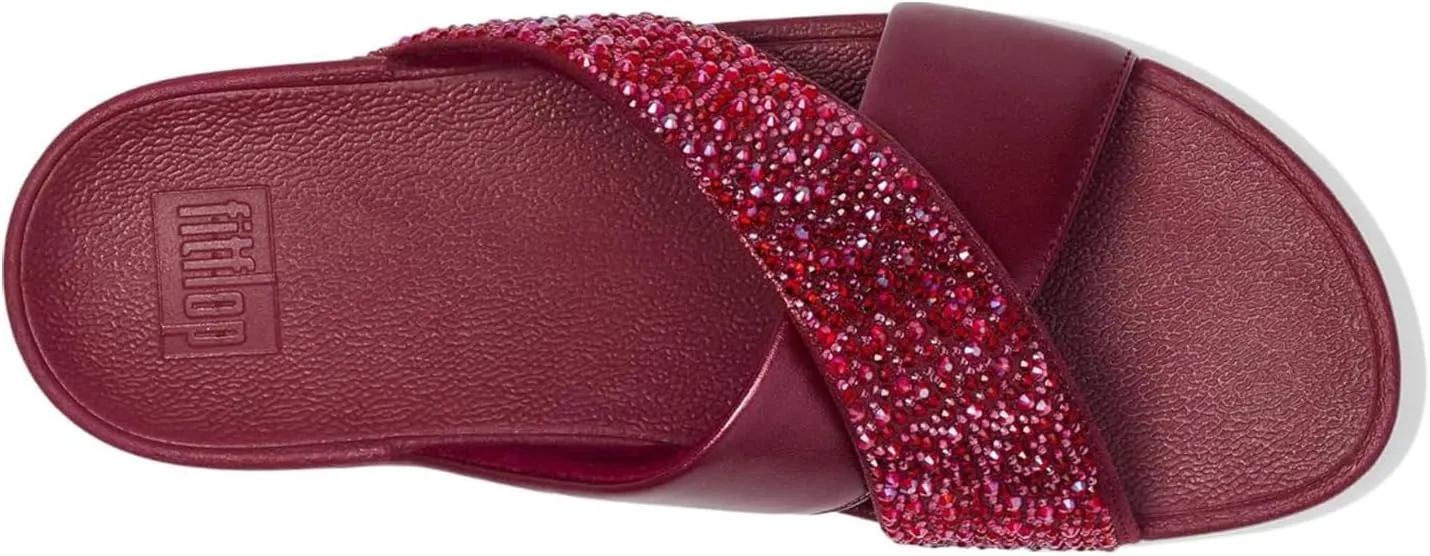 FitFlop Women's Lulu Crystal-Mix Metallic Cross Slides Wedge Sandal
