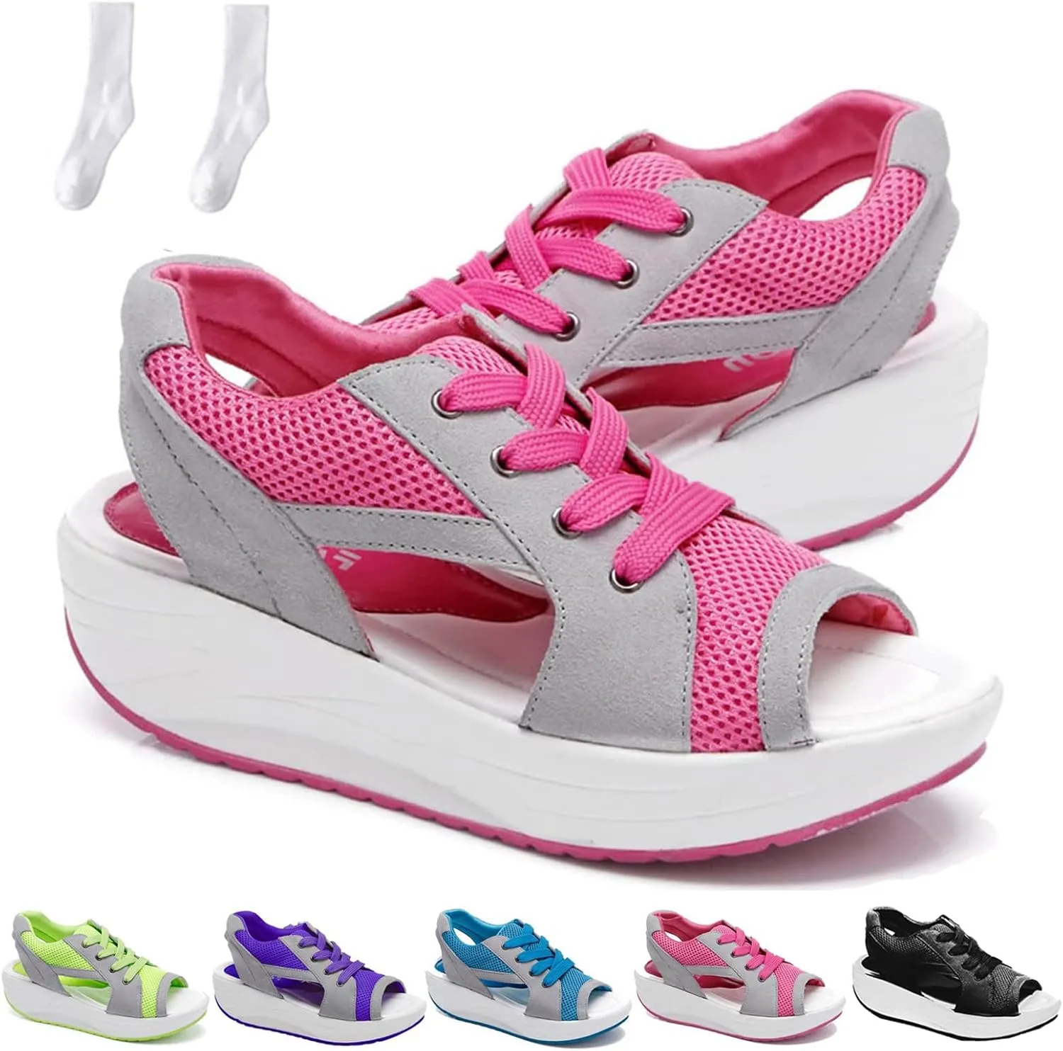 Flair Gifts Sandals, Contrast Paneled Cutout Lace-Up Muffin Sandals for Women, Causal Platform Summer