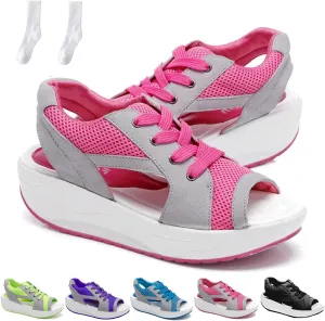 Flair Gifts Sandals, Contrast Paneled Cutout Lace-Up Muffin Sandals for Women, Causal Platform Summer