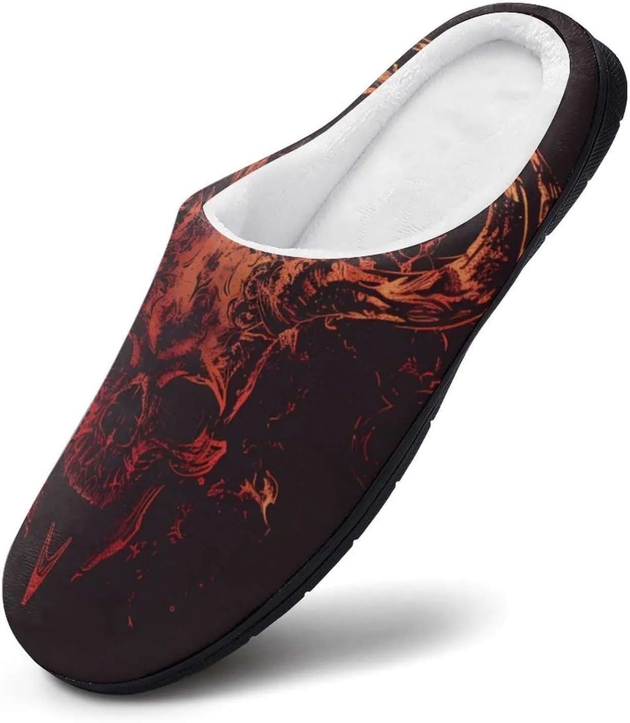 Flame Heavy Metal Skull Women's Cotton Slippers Warm Gifts Washable Indoor Slip On Shoes with Anti-Skid Rubber Sole
