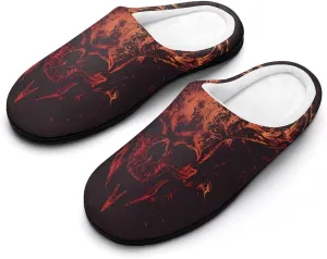 Flame Heavy Metal Skull Women's Cotton Slippers Warm Gifts Washable Indoor Slip On Shoes with Anti-Skid Rubber Sole