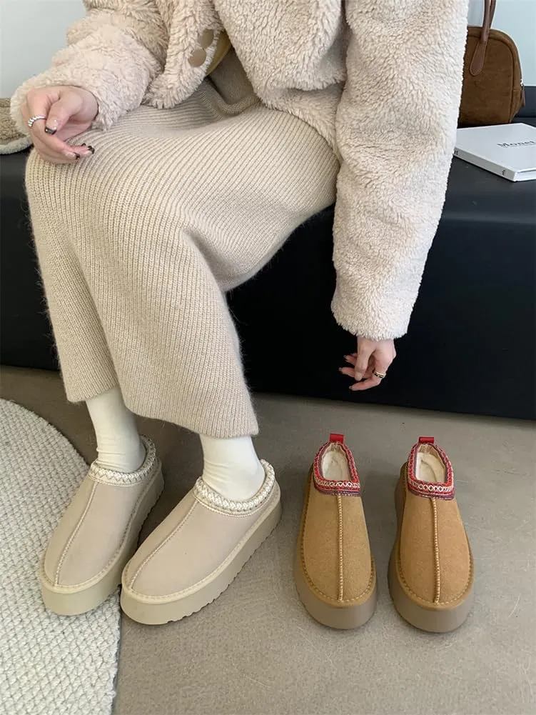 Fleece Lined Women's Mini Ankle Boot Slippers - Classic Snow Boots with Anti-Slip Platforms for Indoor & Outdoor Use