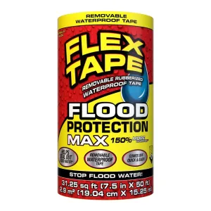 Flex Tape Flood Protection, 7.5 in x 50 ft, MAX, Waterproof Rubberized Tape, Removable, Use on Windows, Doors, Garage Doors, Casings, Thresholds, Conduits, Vents, Ducts