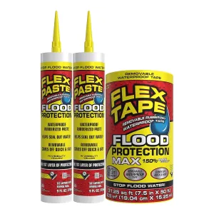 Flood Protection 7.5 in x 50 ft Tape   (2) 9 oz Waterproof Rubberized Paste Combo Pack, Removable, Use on Windows, Doors, Garage Doors, Seams, Casings, Thresholds, Conduits, Vents, Ducts