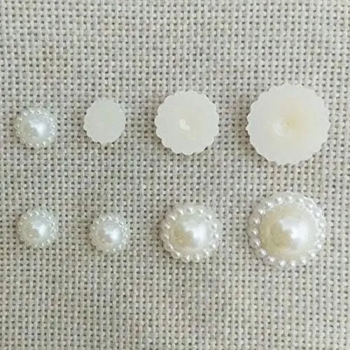 Flower Cabochon Cameo Bezel Flatback Imitation Pearls Simulated Beads Mobile Case Bridal Handbag Glue on Hair Bowknot scraft - (Item Dia: 13mm)