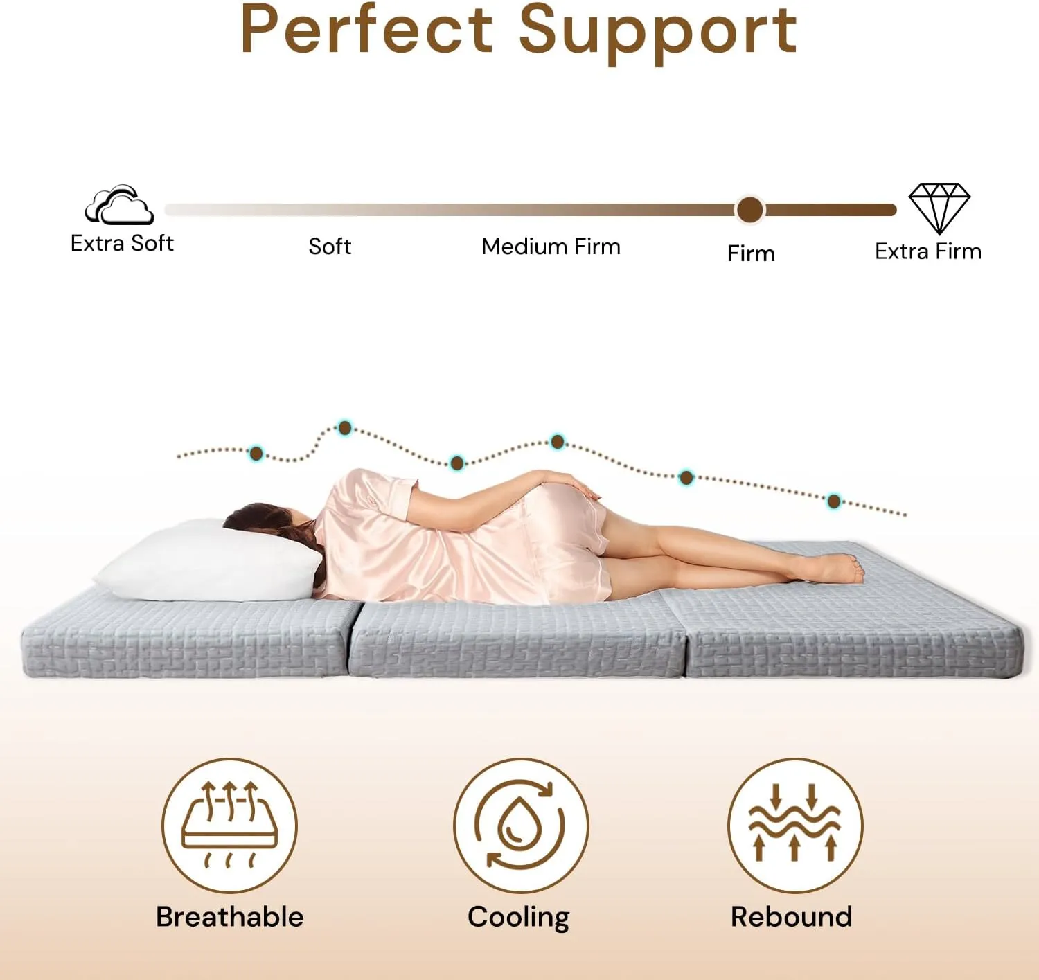 Foldable Mattress, 3 Inch Memory Foam Guest Floor Mat, Tri Folding Portable Mattress for Living Room/Camping, Washable Cover, Non-Slip Design, Twin Size Grey