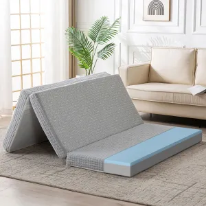 Foldable Mattress, 3 Inch Memory Foam Guest Floor Mat, Tri Folding Portable Mattress for Living Room/Camping, Washable Cover, Non-Slip Design, Twin Size Grey