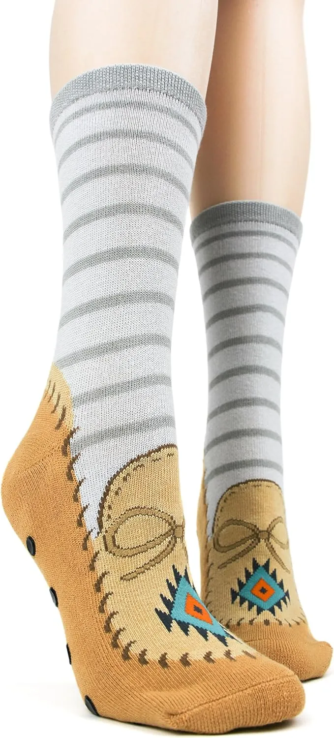Foot Traffic Novelty Slip Grip Socks for Women, Warm Slipper Socks with Nonslip Pads
