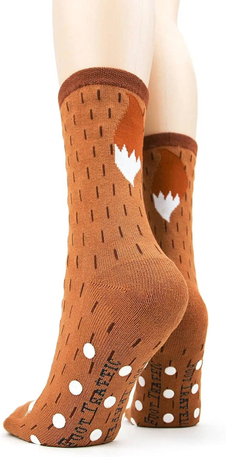 Foot Traffic Novelty Slip Grip Socks for Women, Warm Slipper Socks with Nonslip Pads