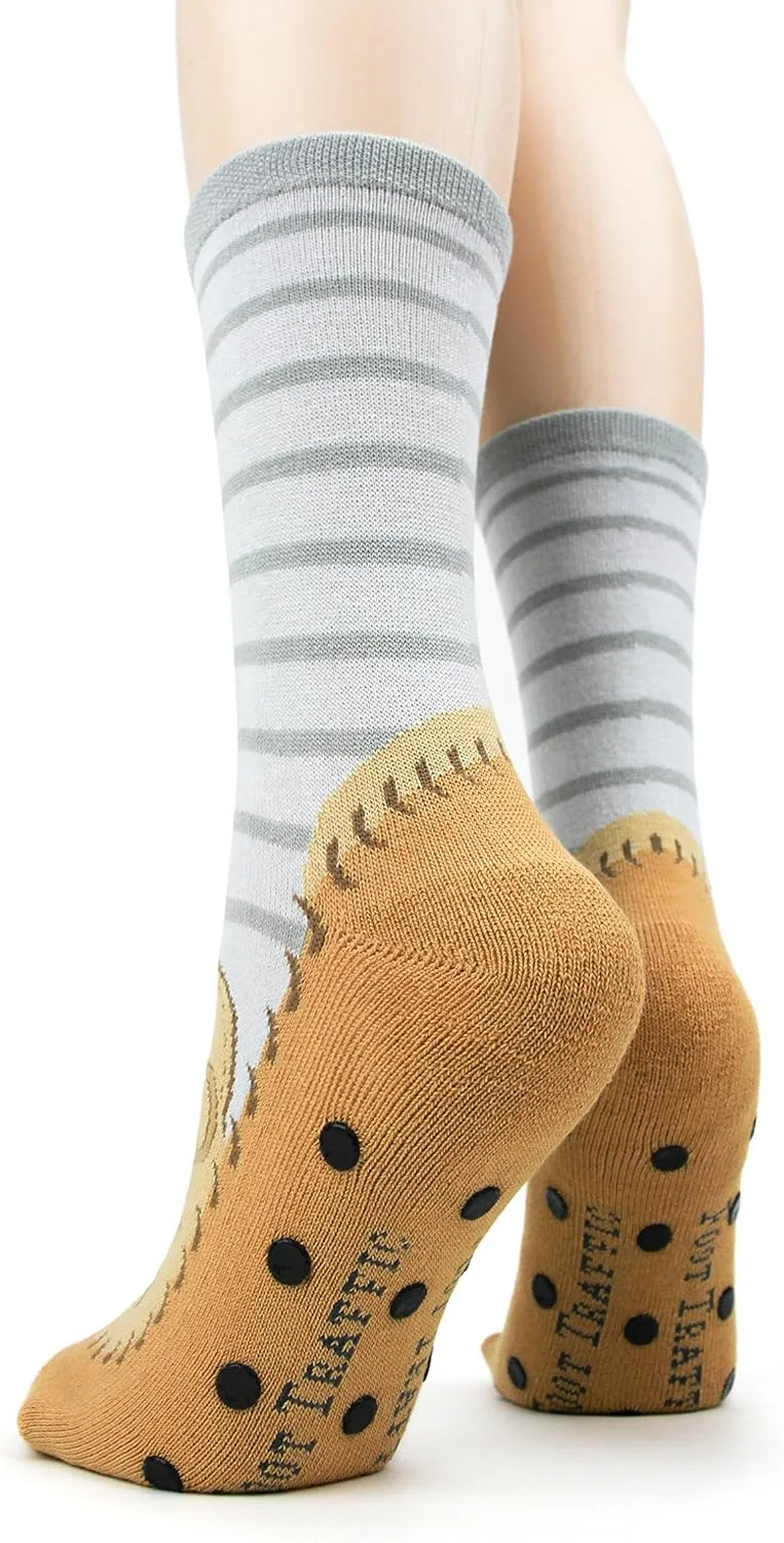 Foot Traffic Novelty Slip Grip Socks for Women, Warm Slipper Socks with Nonslip Pads