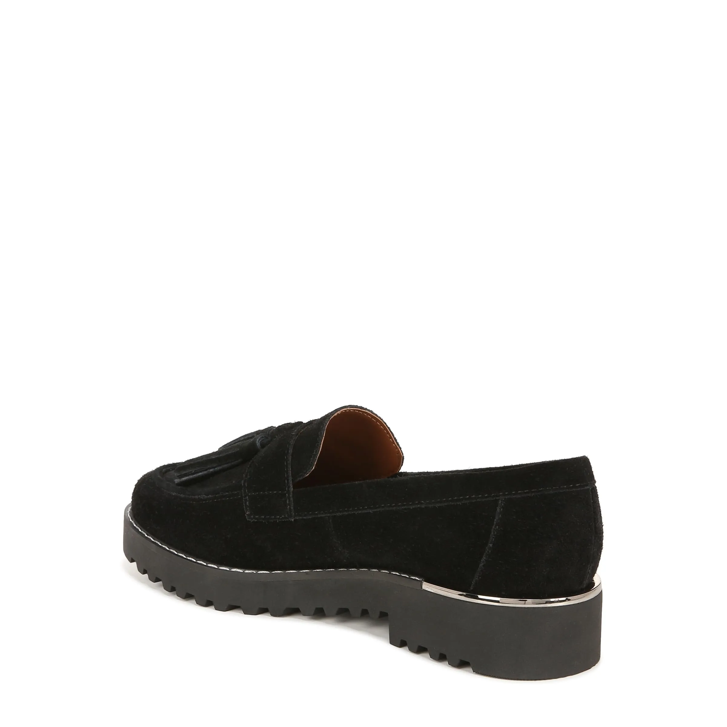 Franco Sarto Womens Carolynn Lug Sole Loafer with Tassel Detail , Black Suede, 10 M