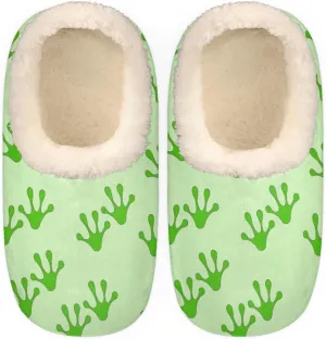 Frog Footprints Women's Slippers, Green Soft Cozy Plush Lined House Slipper Shoes Indoor Non-Slip Slippers for Women Girls Boys Teenager