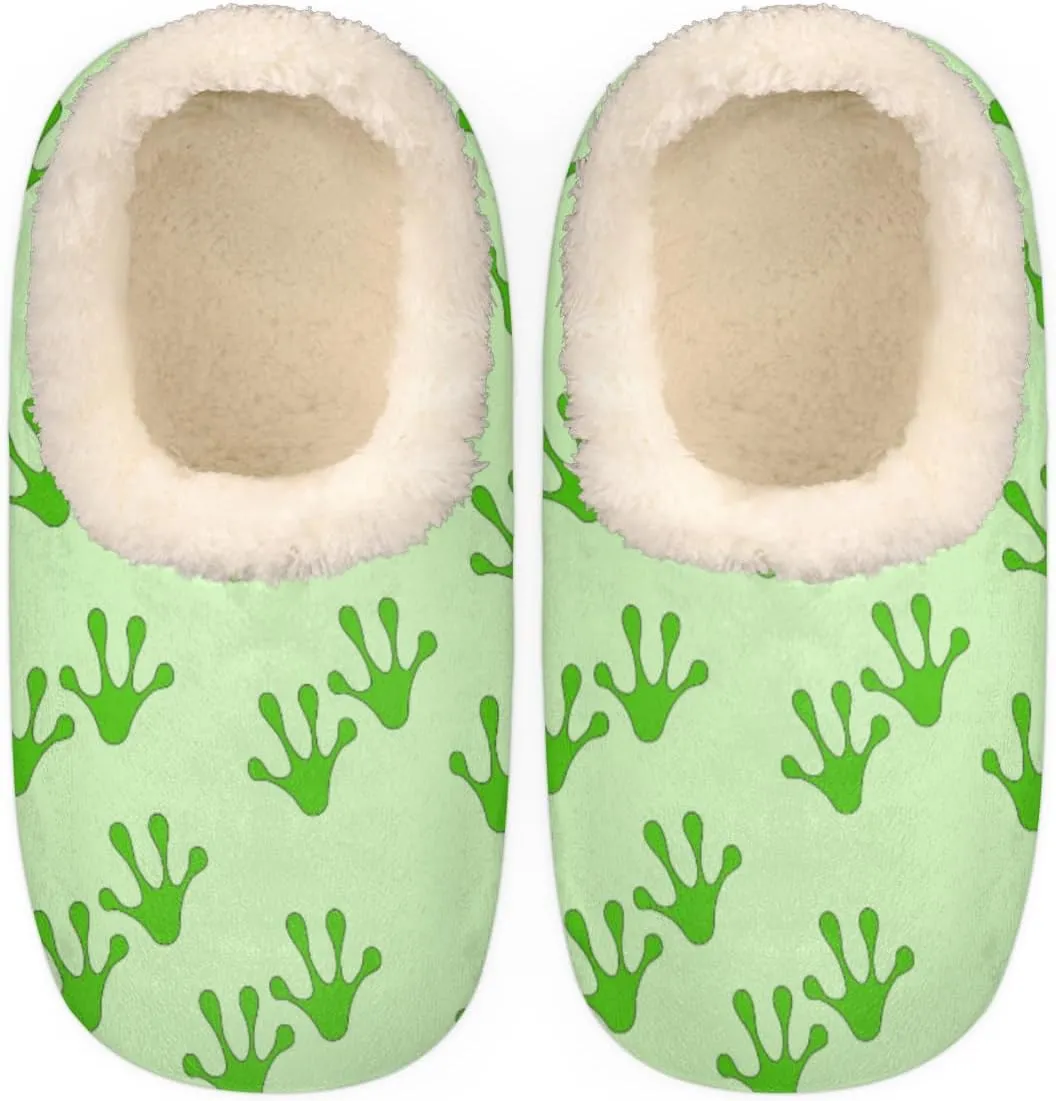 Frog Footprints Women's Slippers, Green Soft Cozy Plush Lined House Slipper Shoes Indoor Non-Slip Slippers for Women Girls Boys Teenager
