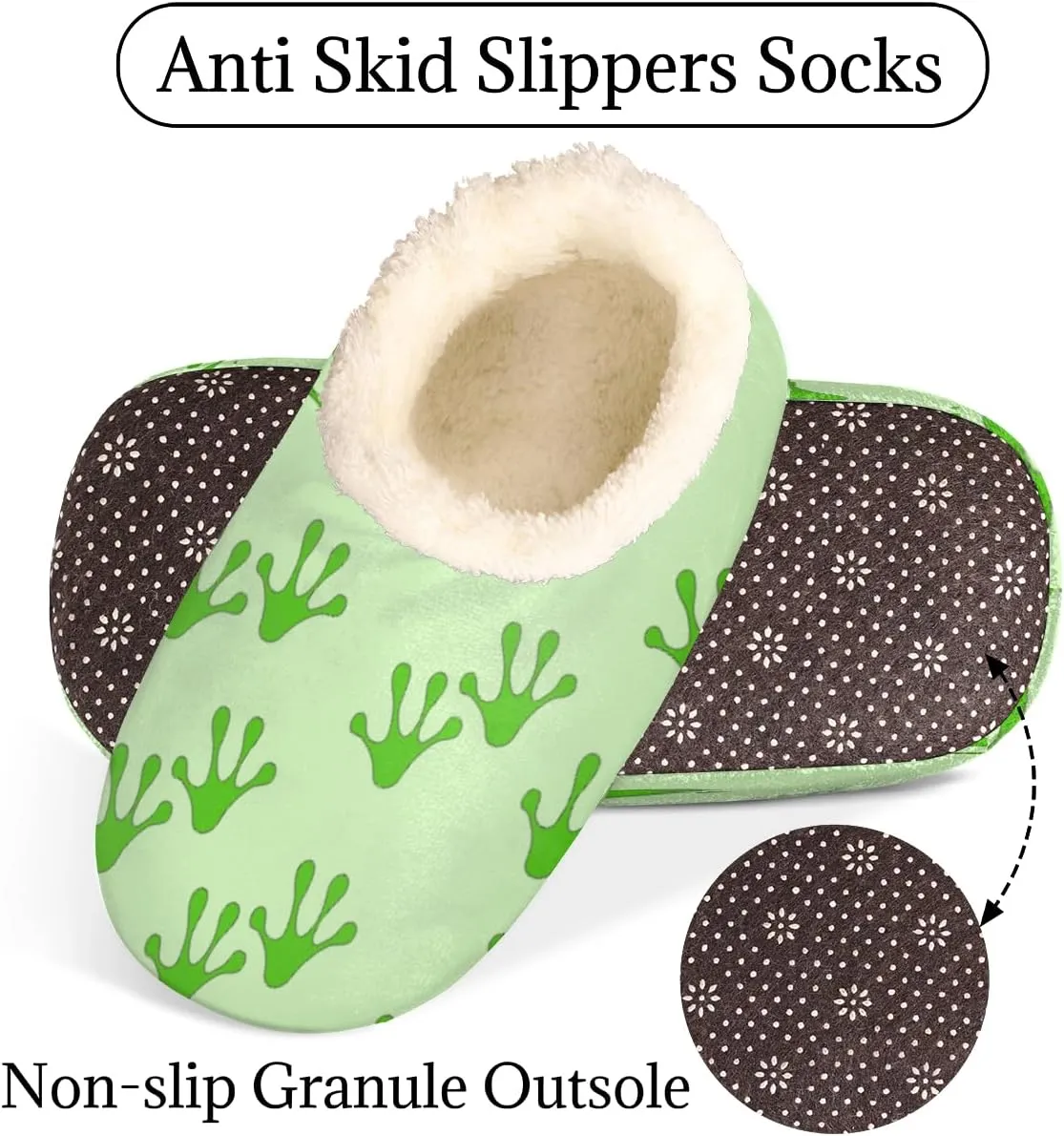 Frog Footprints Women's Slippers, Green Soft Cozy Plush Lined House Slipper Shoes Indoor Non-Slip Slippers for Women Girls Boys Teenager