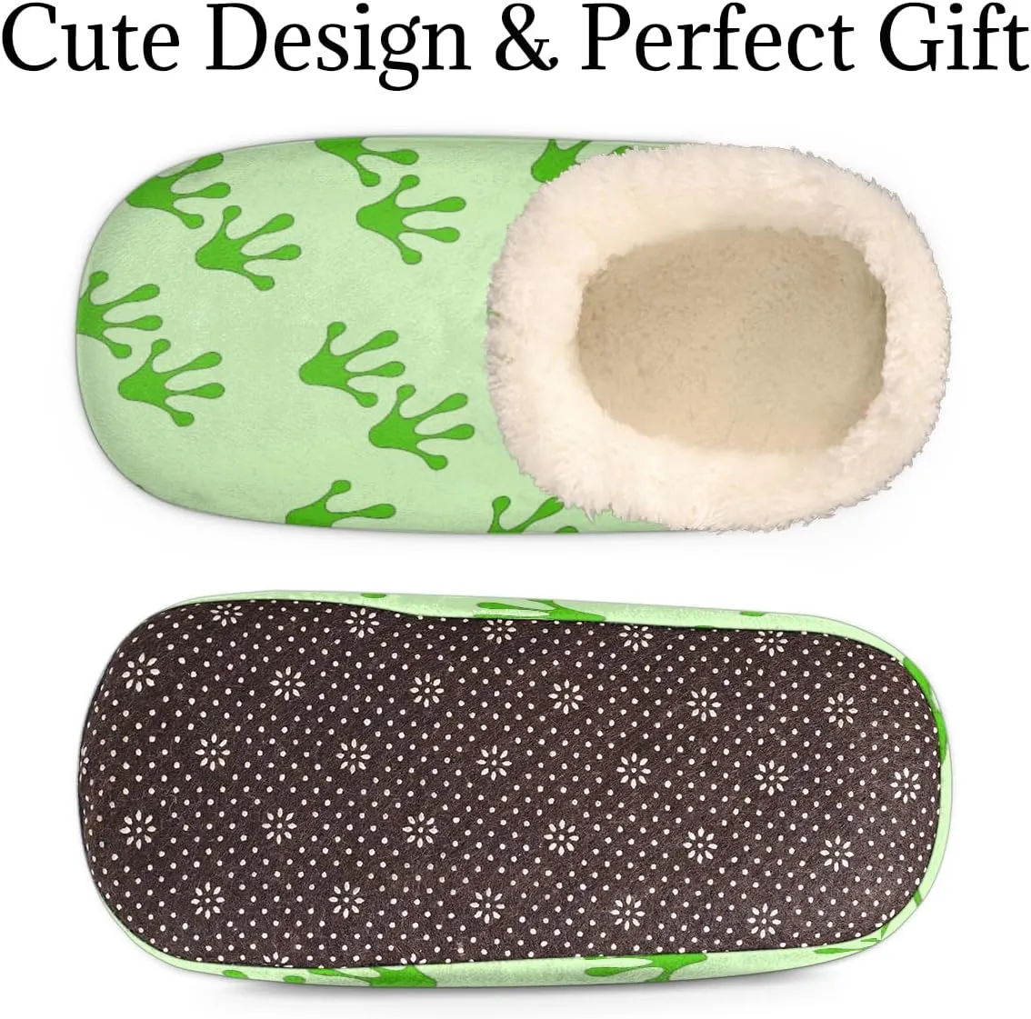 Frog Footprints Women's Slippers, Green Soft Cozy Plush Lined House Slipper Shoes Indoor Non-Slip Slippers for Women Girls Boys Teenager