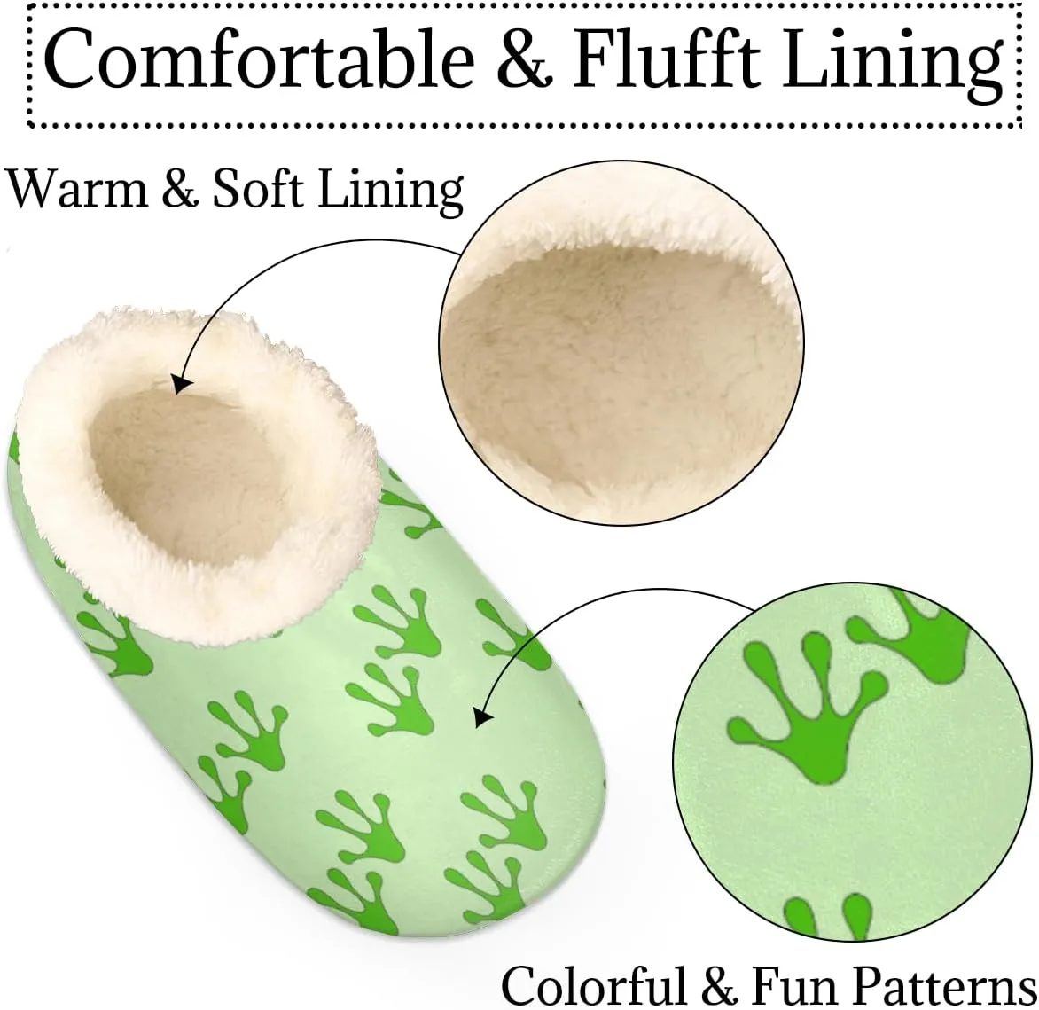 Frog Footprints Women's Slippers, Green Soft Cozy Plush Lined House Slipper Shoes Indoor Non-Slip Slippers for Women Girls Boys Teenager