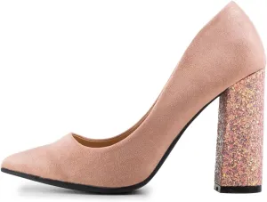 FSJ Women Sparkling Glitter Chunky High Heel Suede Pumps Closed Pointed Toe Slip On Block Heel Ladies Classic Basic Office Outfit Shoes Size 4-15 US