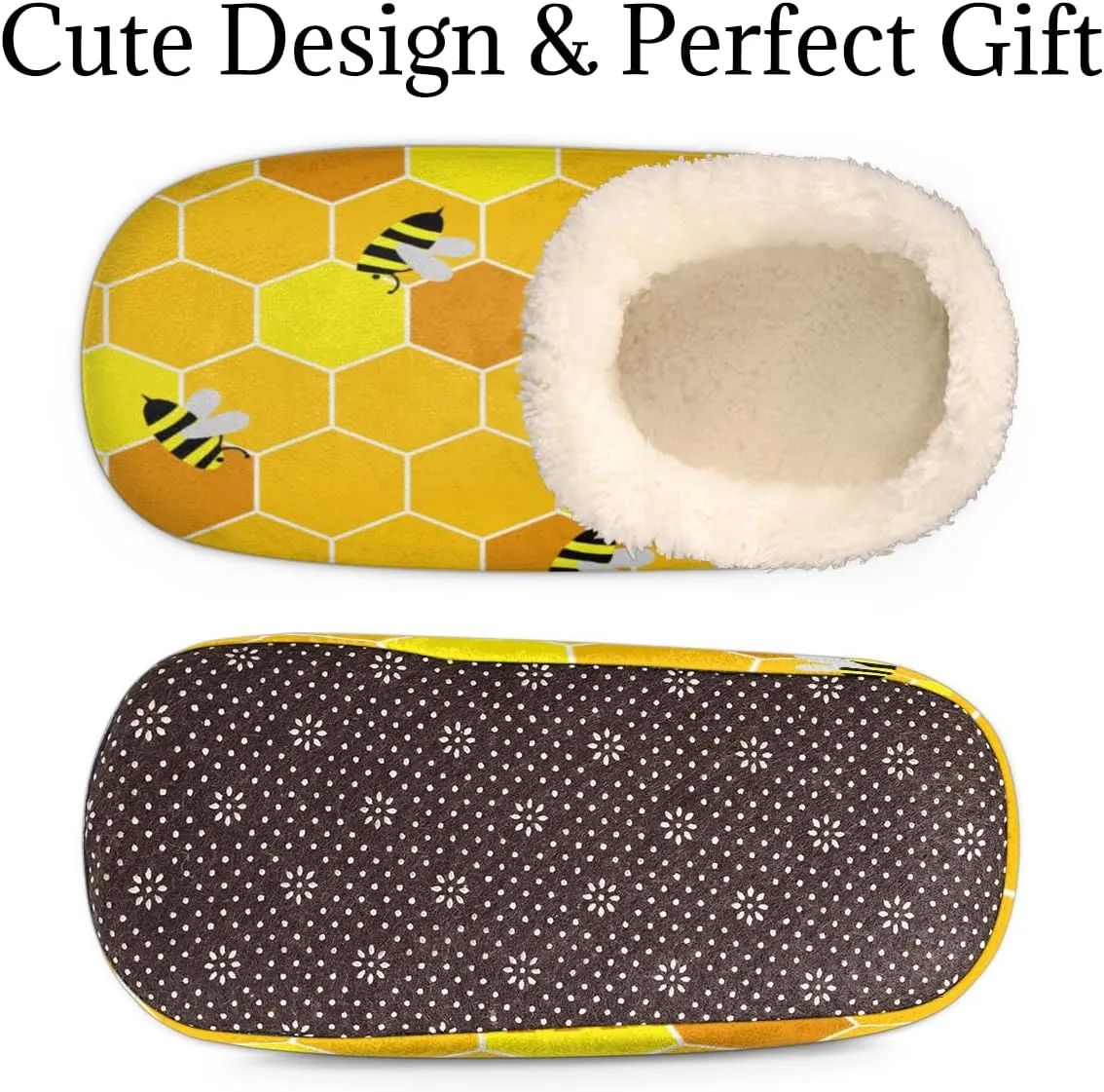 Funny Bees Honey Women's Slippers, Yellow Bumblebee Soft Cozy Plush Lined House Slipper Shoes Indoor Non-Slip Slippers for Women Girls Teenager