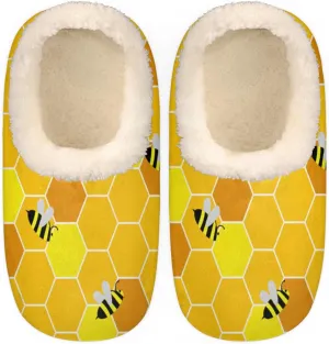 Funny Bees Honey Women's Slippers, Yellow Bumblebee Soft Cozy Plush Lined House Slipper Shoes Indoor Non-Slip Slippers for Women Girls Teenager