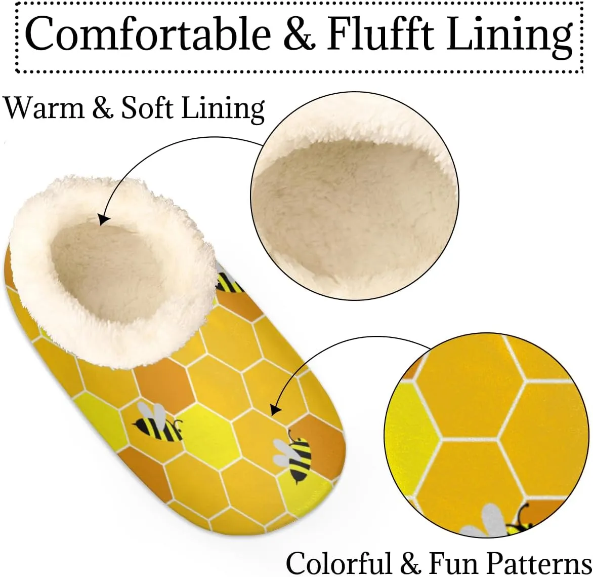Funny Bees Honey Women's Slippers, Yellow Bumblebee Soft Cozy Plush Lined House Slipper Shoes Indoor Non-Slip Slippers for Women Girls Teenager