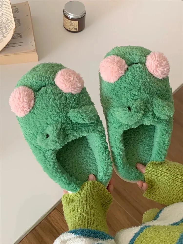 Funny Couple Lovely Frog Cotton Slippers