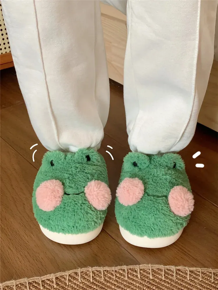 Funny Couple Lovely Frog Cotton Slippers