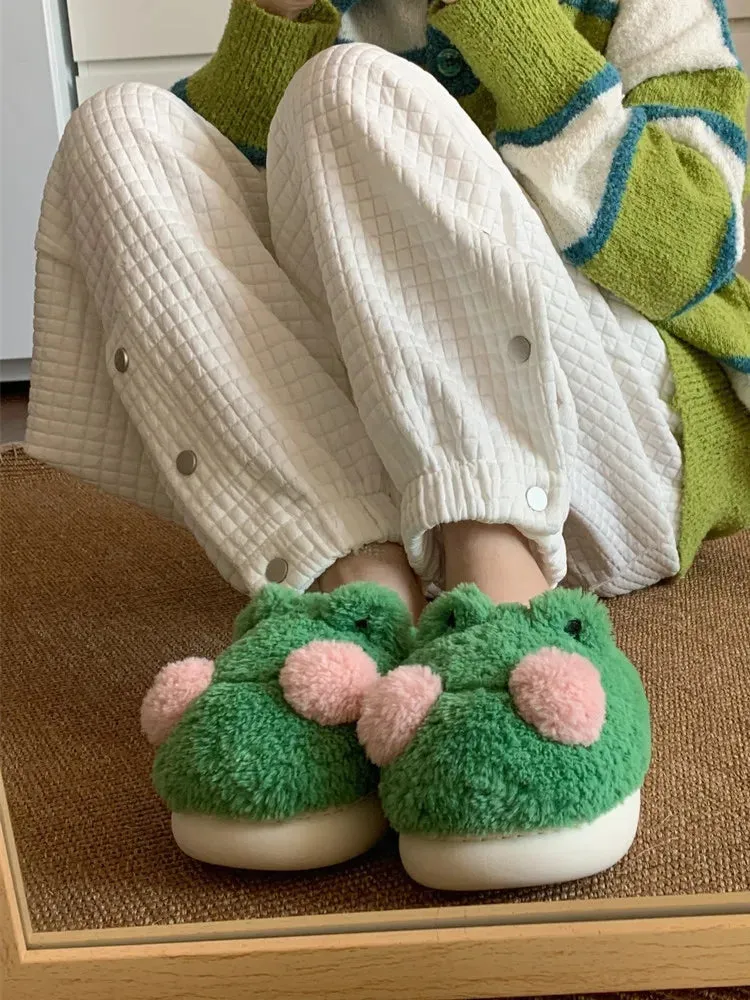 Funny Couple Lovely Frog Cotton Slippers