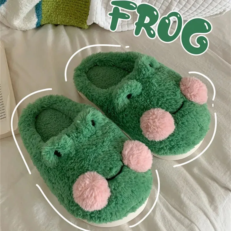 Funny Couple Lovely Frog Cotton Slippers