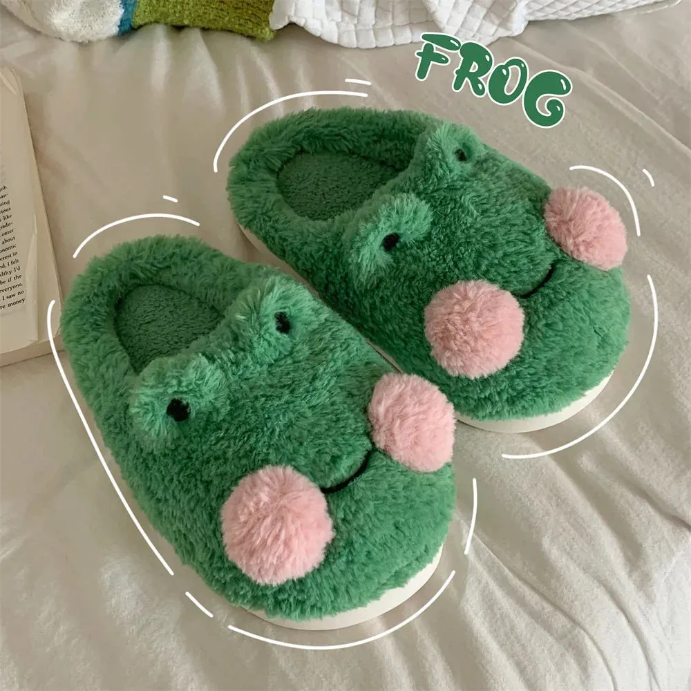 Funny Couple Lovely Frog Cotton Slippers