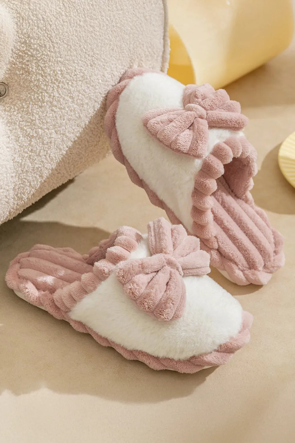 Fushia Bow Plush Slipper
