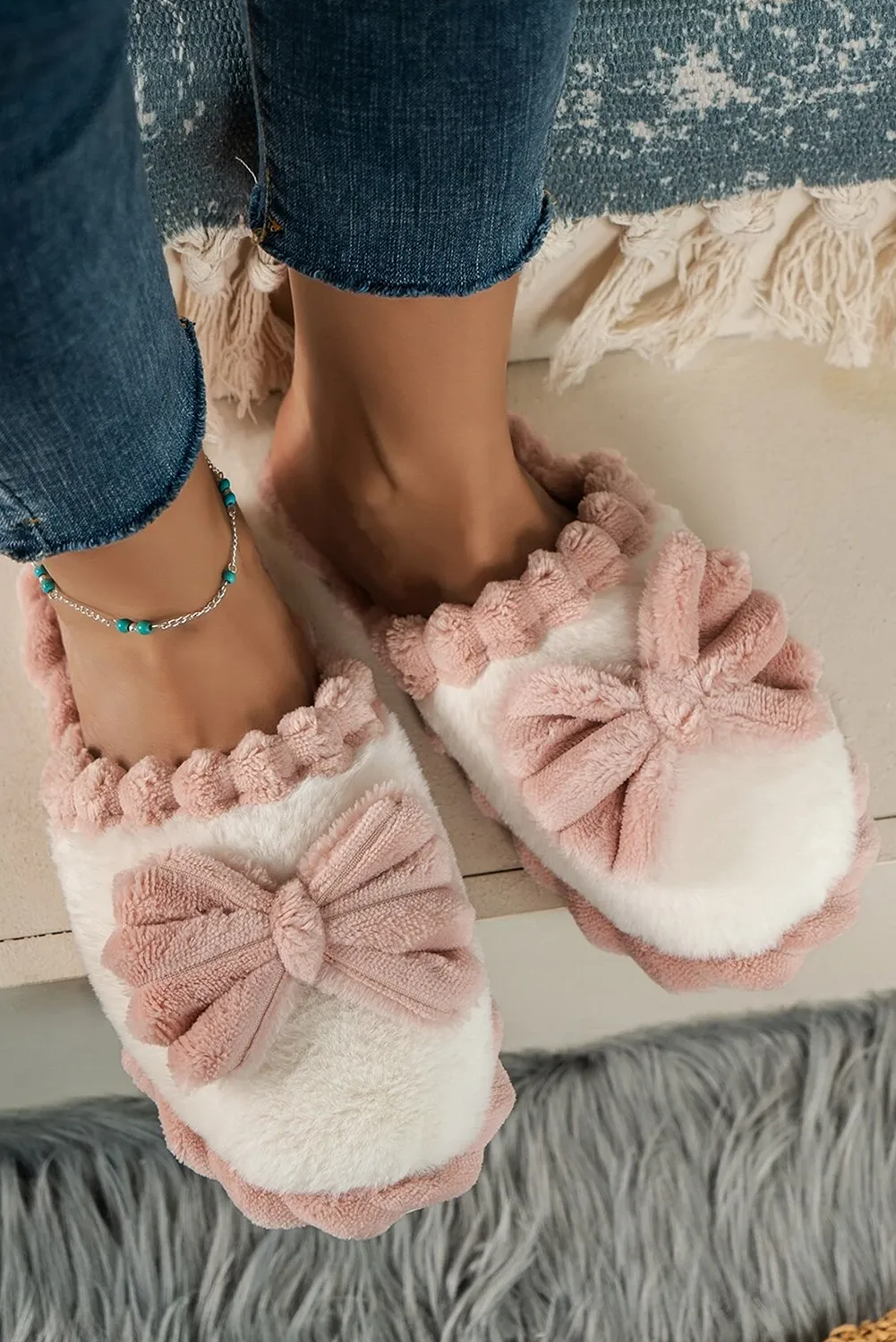 Fushia Bow Plush Slipper