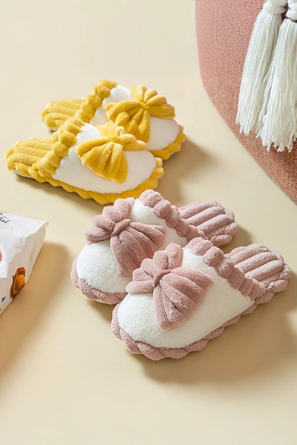 Fushia Bow Plush Slipper