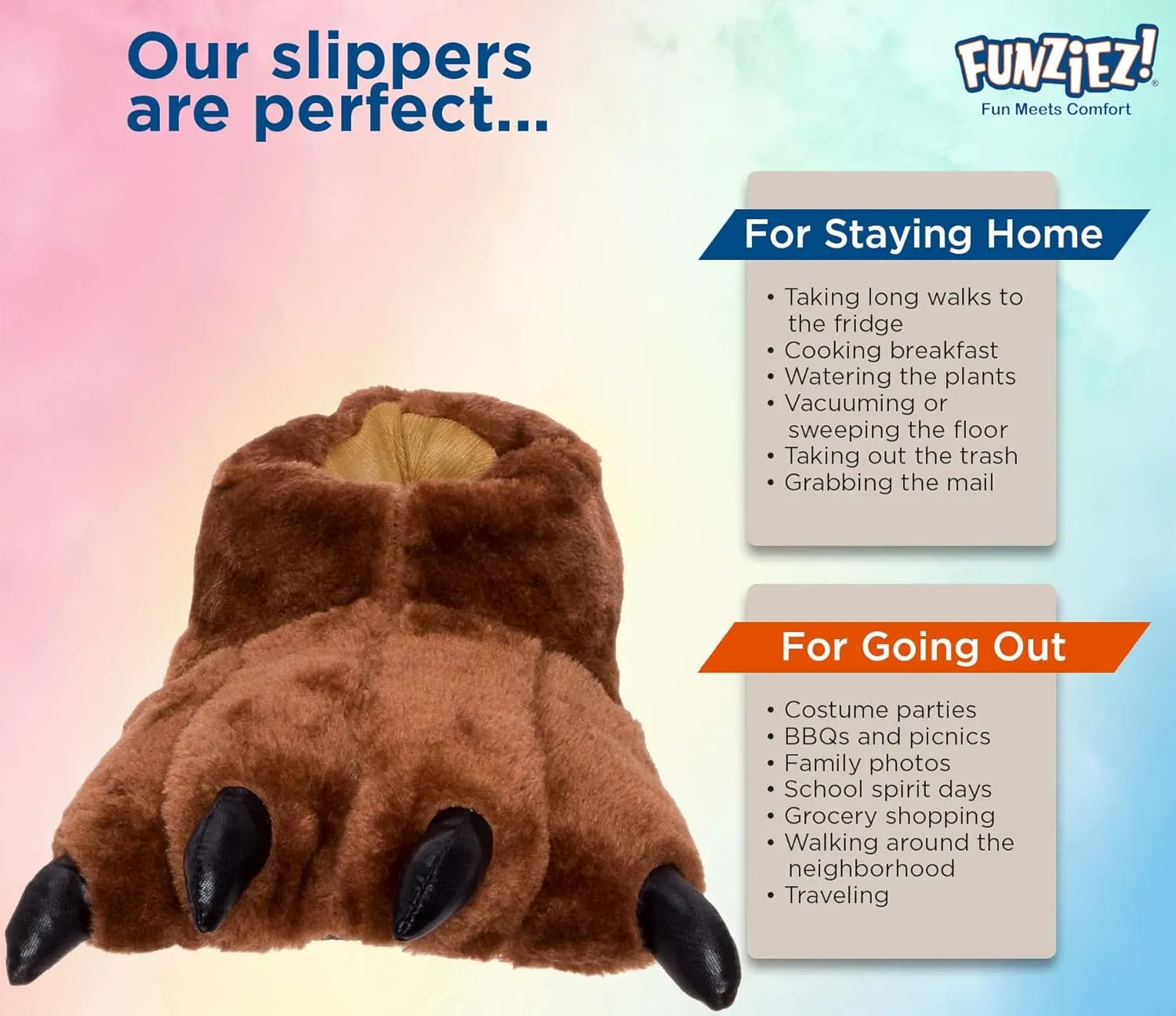 Fuzzy Bear Feet Slippers Womens & Mens, Funny Indoor House Shoes, Animal Stocking Stuffer, Gift Holiday Christmas Hanukkah Pink