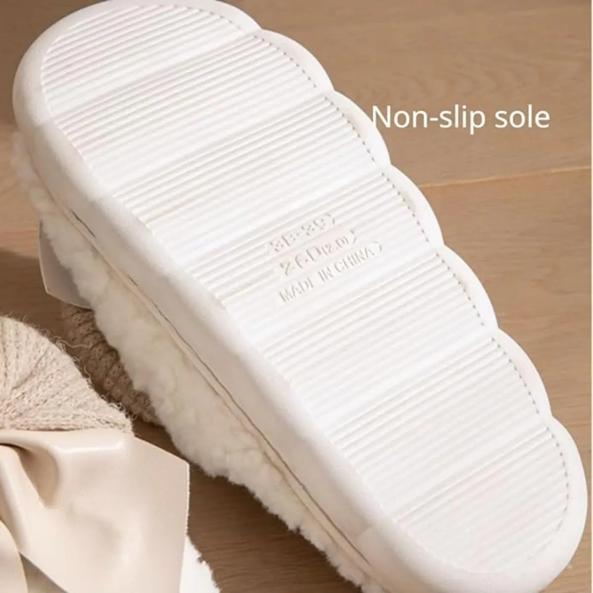 Fuzzy Bow Tie Slippers for Women Closed Back Fluffy House Shoes Winter Indoor Outdoor Slippers
