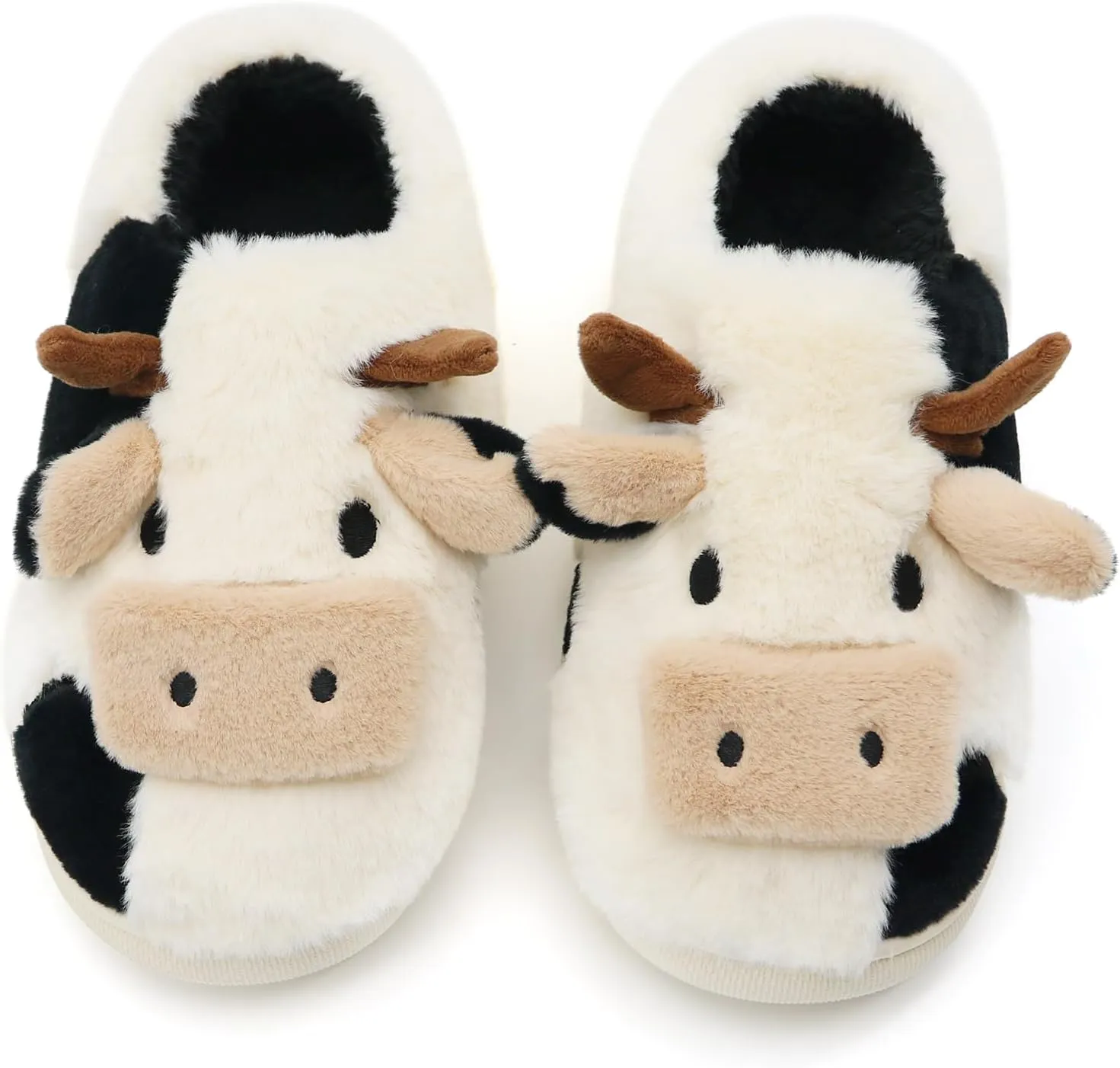 Fuzzy Cow Slippers for Women Men Adults, Fluffy Plush and Cozy Cotton House Slippers for Indoor Outdoor Bedroom, Warm Furry Cow Print Slipper for Winter Spring Fall