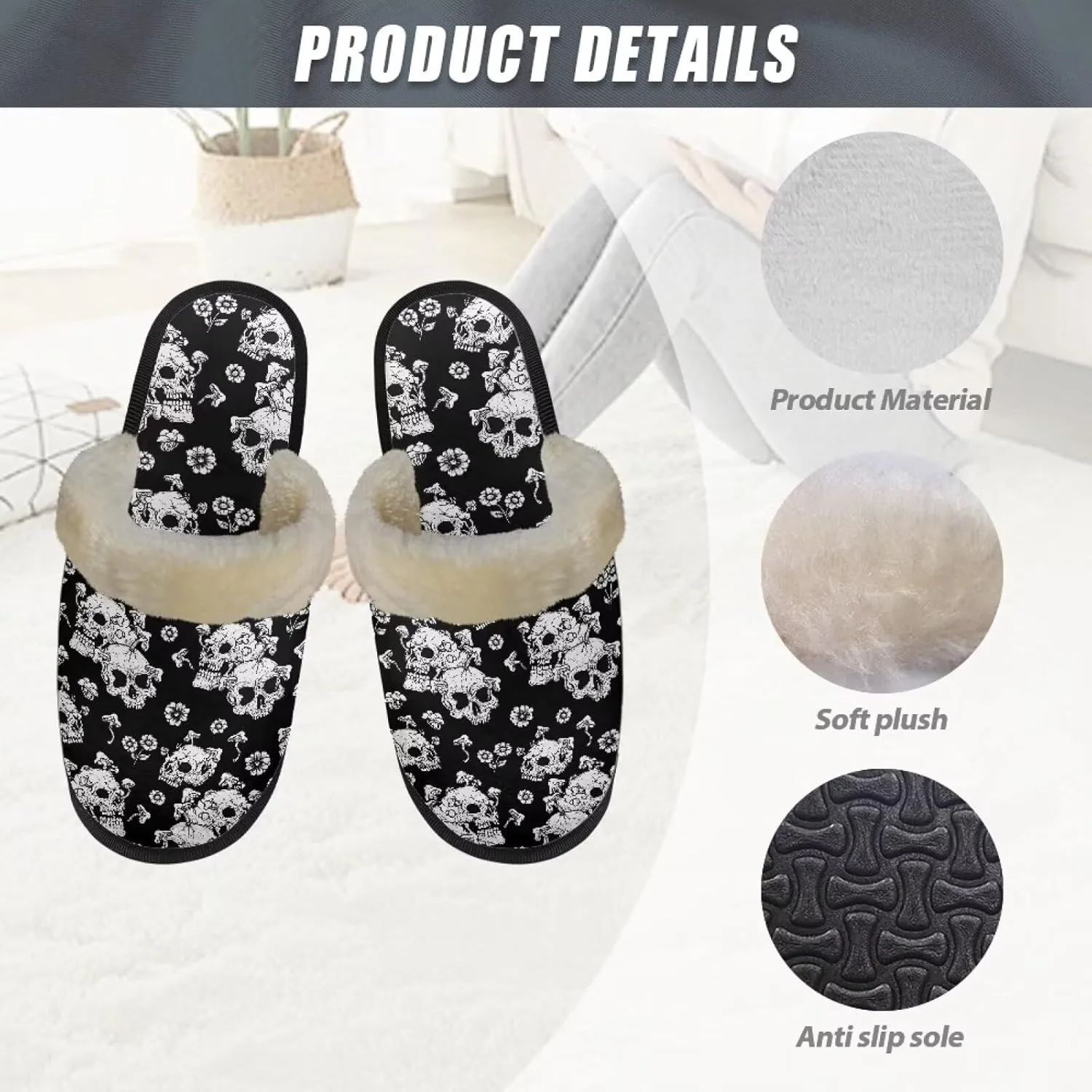 Fuzzy House Slippers for Women Closed Toe Home Shoes Washable Winter Warm Bedroom Slippers for Women Size 3-12