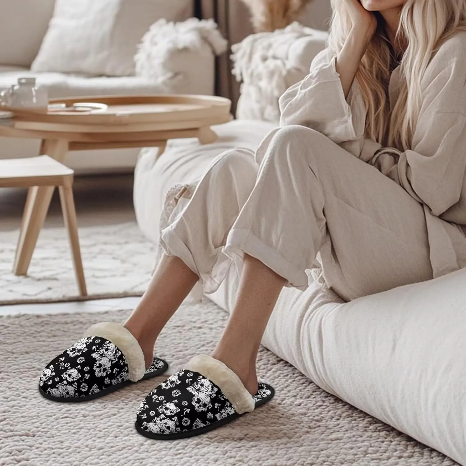 Fuzzy House Slippers for Women Closed Toe Home Shoes Washable Winter Warm Bedroom Slippers for Women Size 3-12