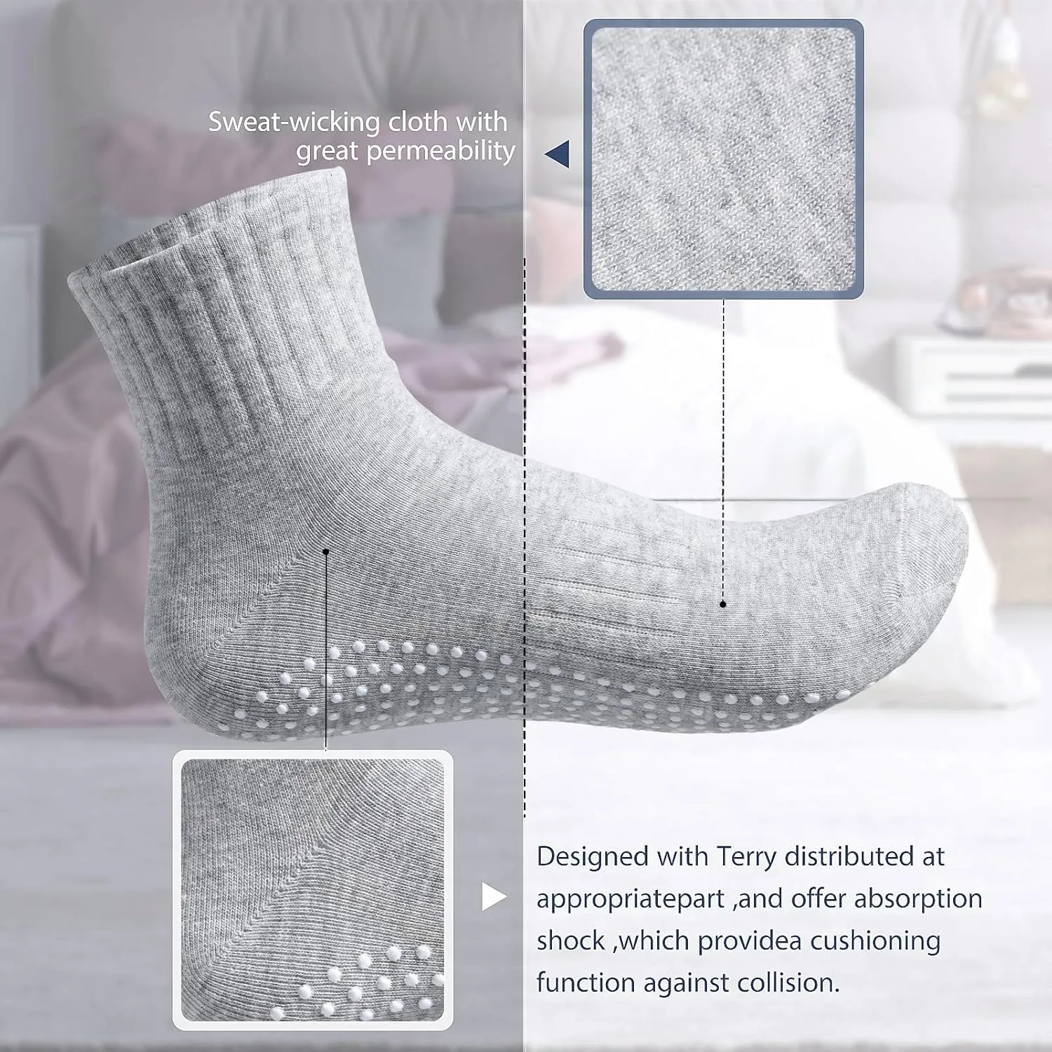 Geyoga 5 Pairs Unisex Non Slip Socks with Grip Anti Skid Slipper Barre Socks for Yoga Pilates Barre Home Workout