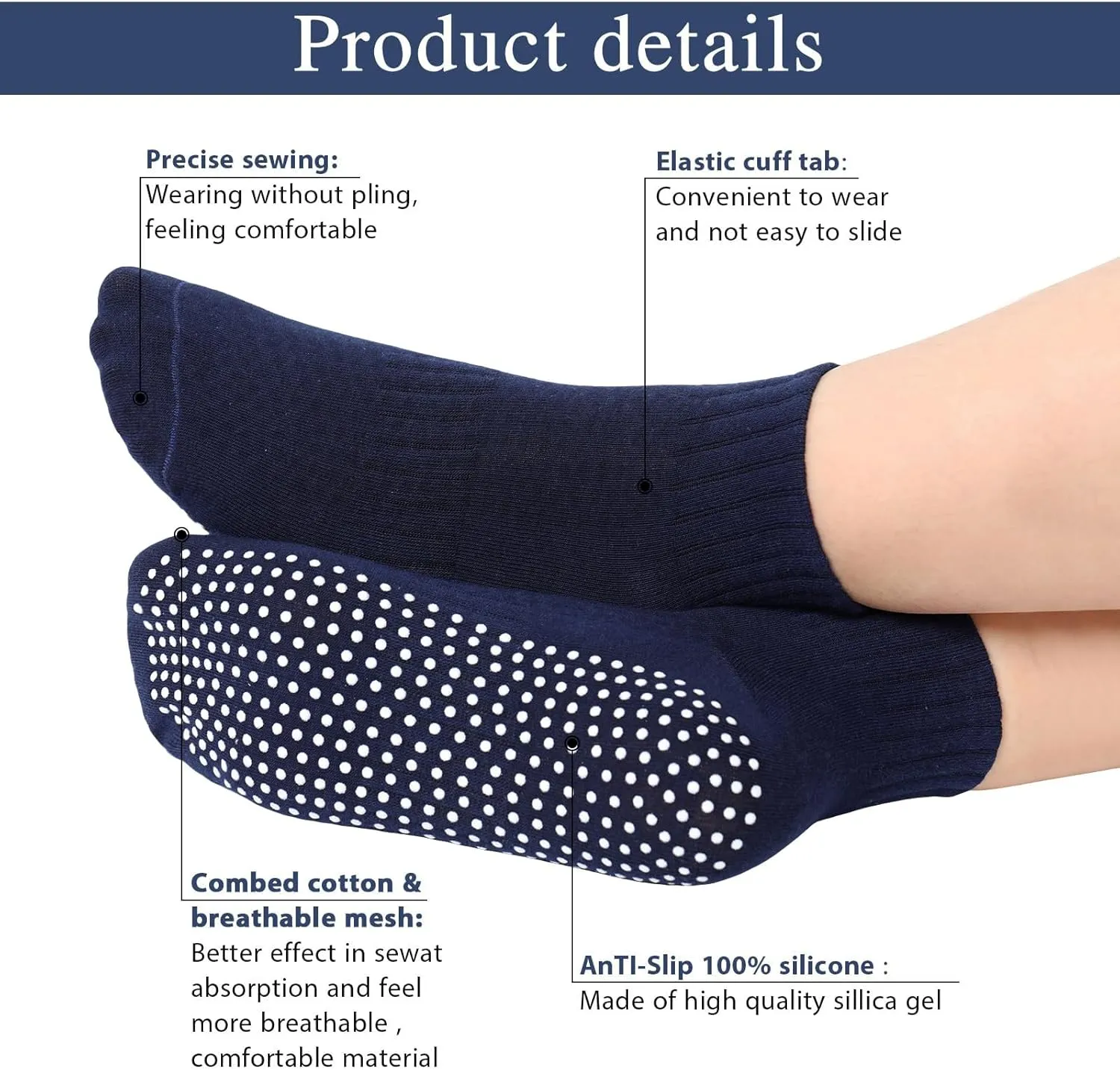 Geyoga 5 Pairs Unisex Non Slip Socks with Grip Anti Skid Slipper Barre Socks for Yoga Pilates Barre Home Workout