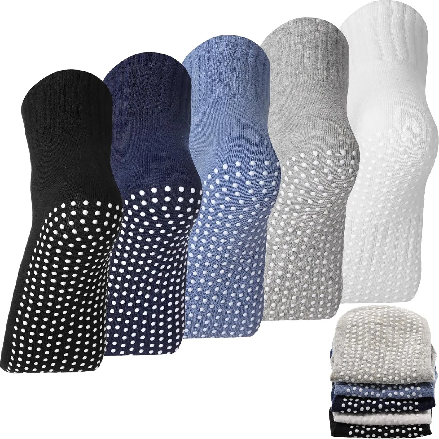 Geyoga 5 Pairs Unisex Non Slip Socks with Grip Anti Skid Slipper Barre Socks for Yoga Pilates Barre Home Workout
