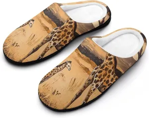 Giraffes Vintage Field Cotton Slippers Fashion Slip on House Shoes Lightweight Slippers for Men