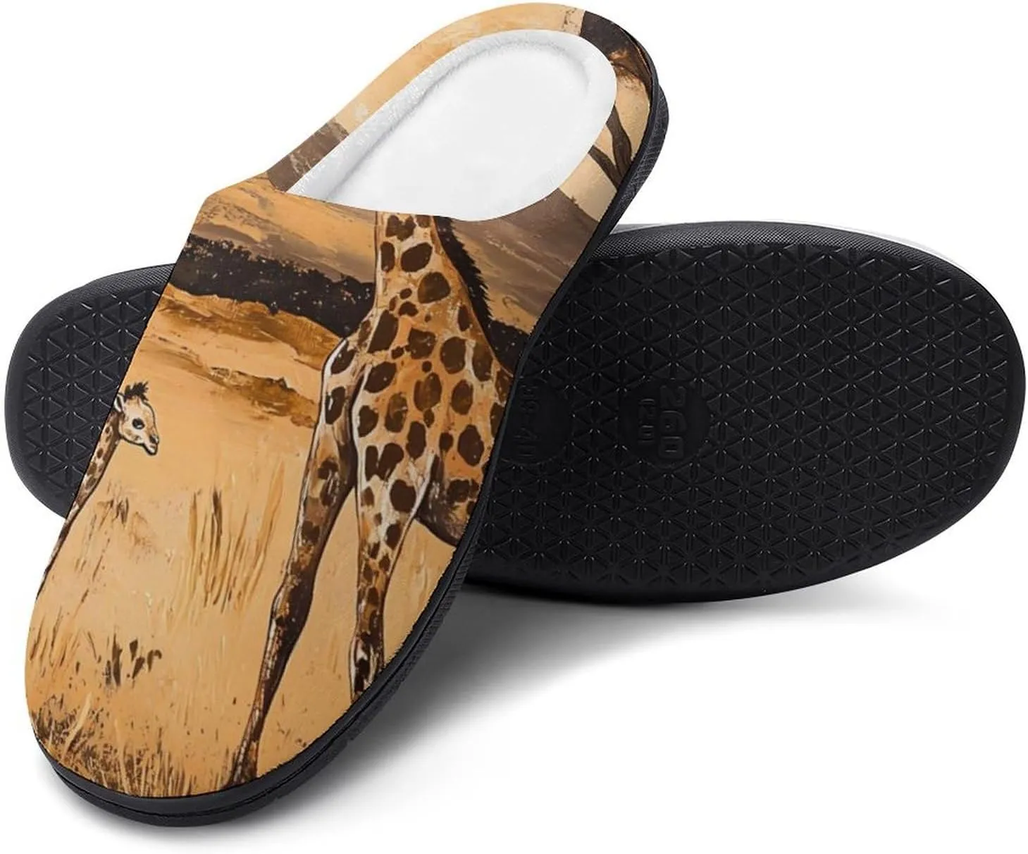 Giraffes Vintage Field Cotton Slippers Fashion Slip on House Shoes Lightweight Slippers for Men