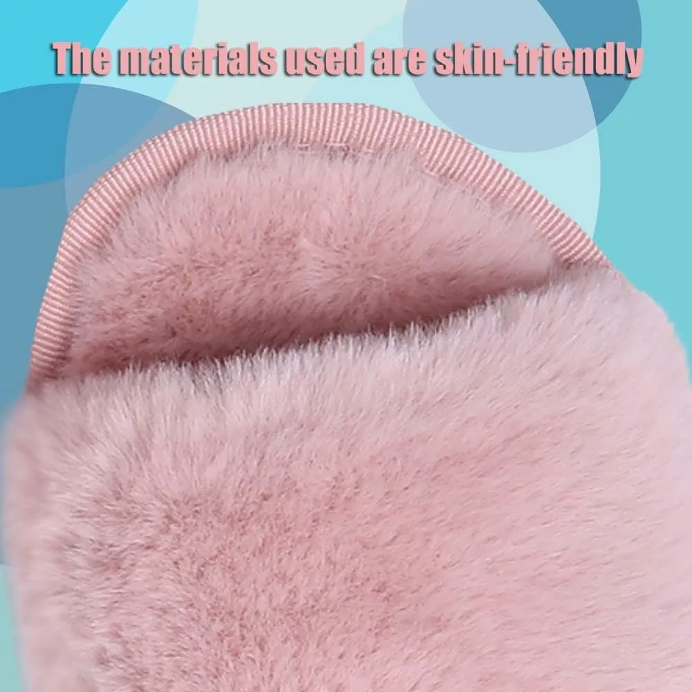 Girl's Fuzzy Fluffy Furry Slippers Cross Band Shoes Slides for Girls Fur Flip Flop Open Toe Slippers