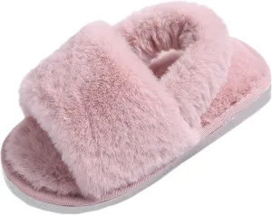 Girl's Fuzzy Fluffy Furry Slippers Cross Band Shoes Slides for Girls Fur Flip Flop Open Toe Slippers