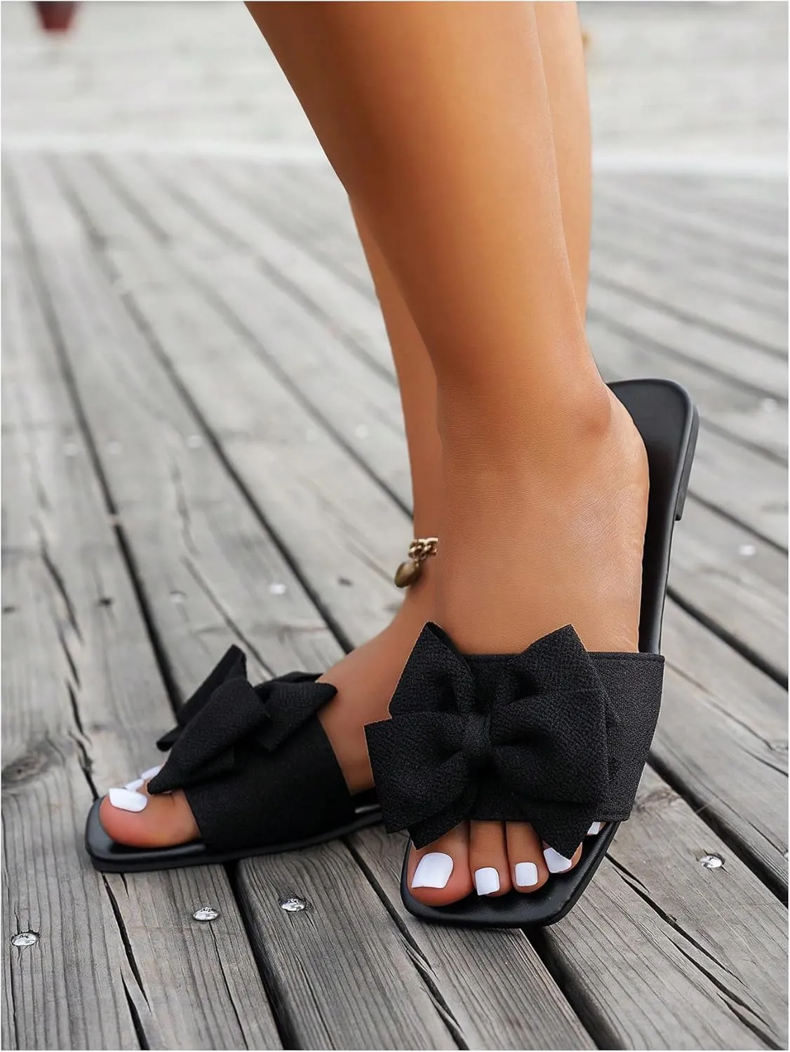 GORGLITTER Women's Bow Sandals Square Open Toe Slip on Dressy Summer Sandals