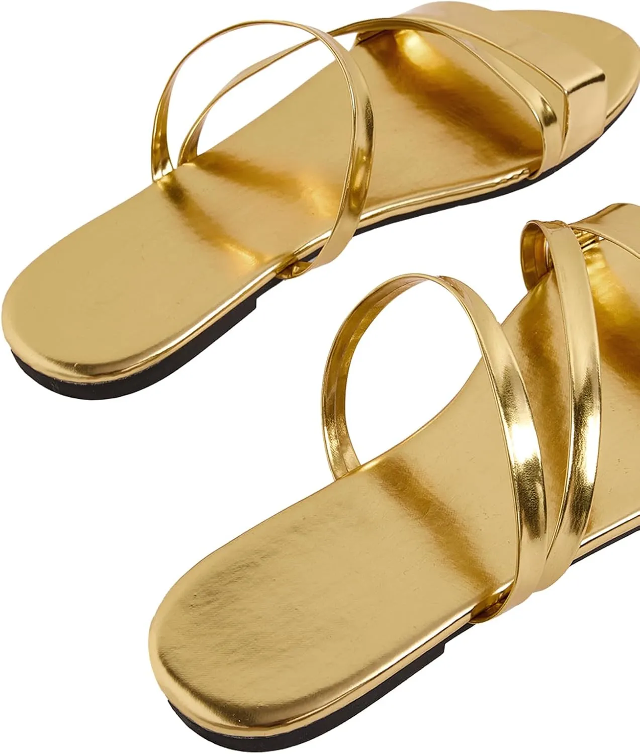 GORGLITTER Women's Metallic Strappy Open Toe Flat Sandal PU Leather Summer Slides Sandals